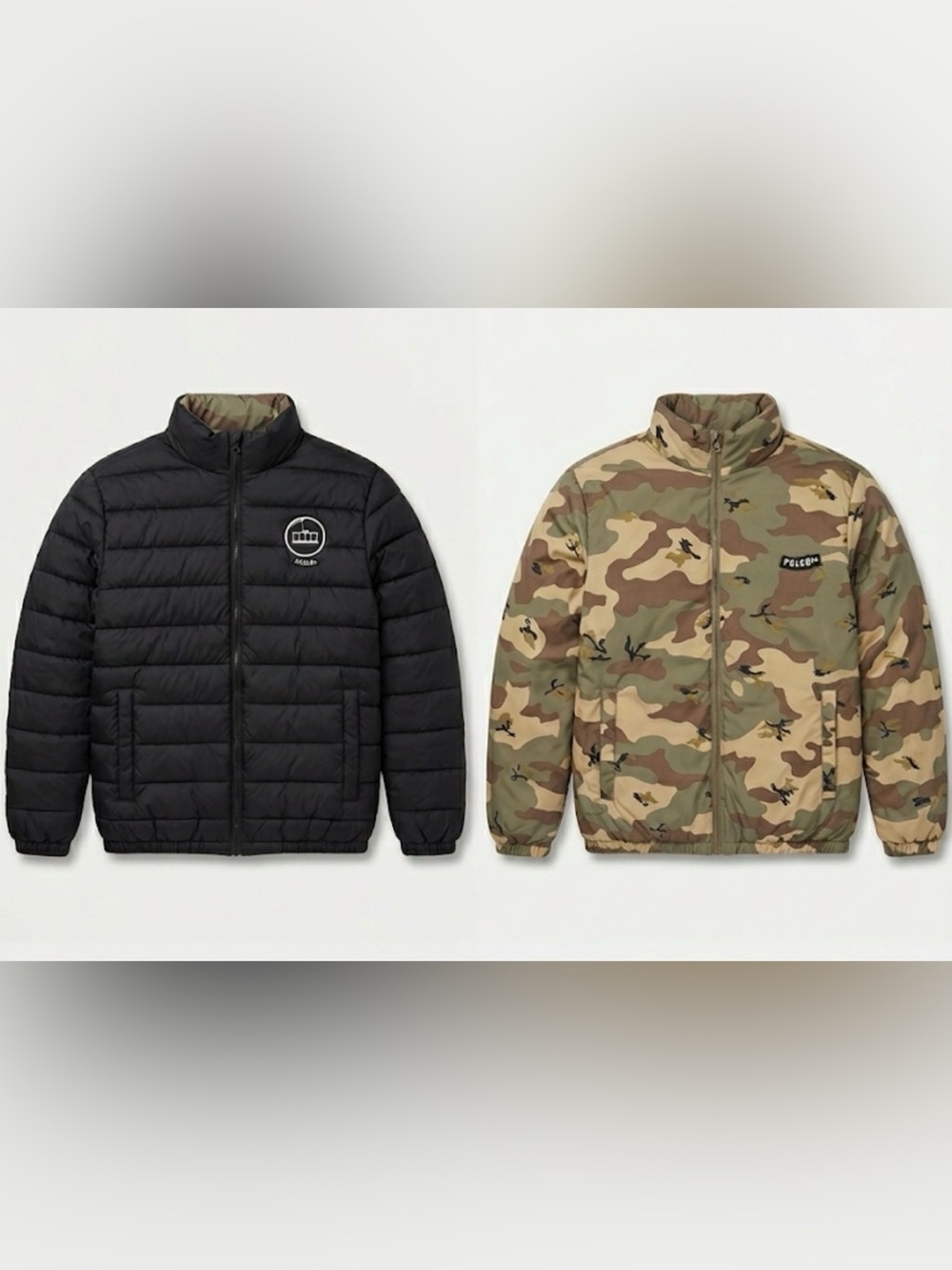 Men’s Volcom Size Large Reversible Puffer Jacket Black/ Camouflage New W/O tags